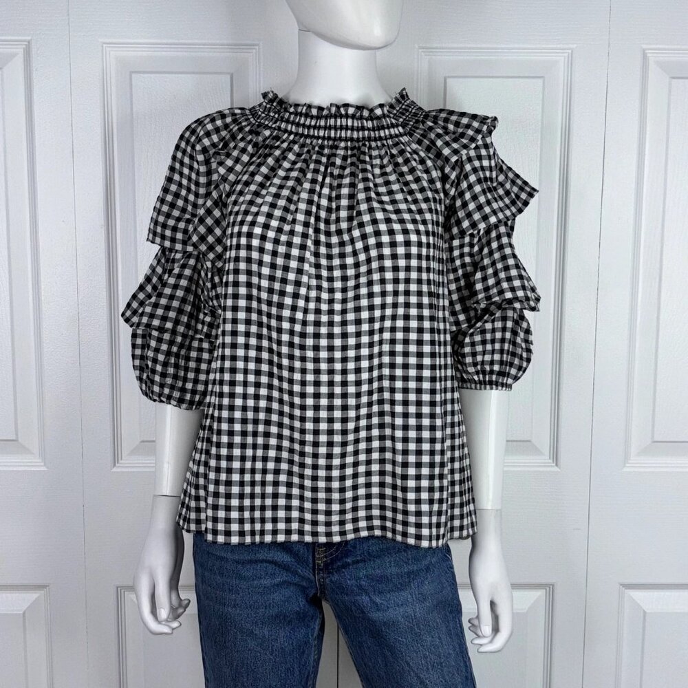 Max Studio Checkered Ruffle Sleeve Blouse